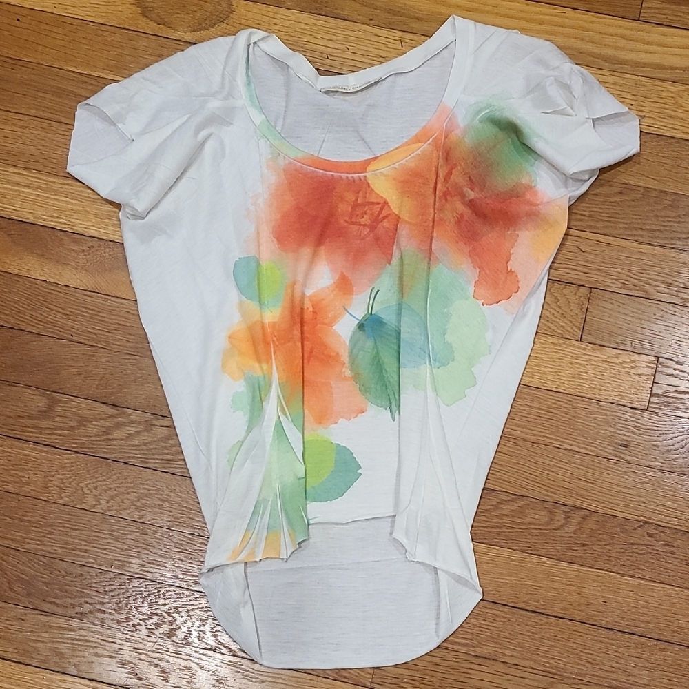 Urban Behavior White Top with Colorful Floral Design